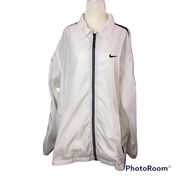 Vintage NIKE Mens White Black Stripes Full Zipper Windbreaker Jacket Sz M - Picture 1 of 12